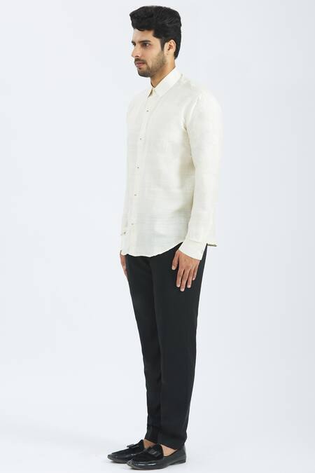 Buy_Bhusattva_White Organic Silk Shirt _Online_at_Aza_Fashions