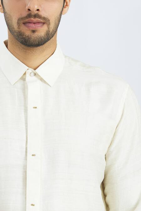 Bhusattva_White Organic Silk Shirt _at_Aza_Fashions