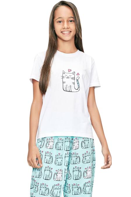 Nigh Nigh_White Cotton Printed Night Suit Set _Online_at_Aza_Fashions