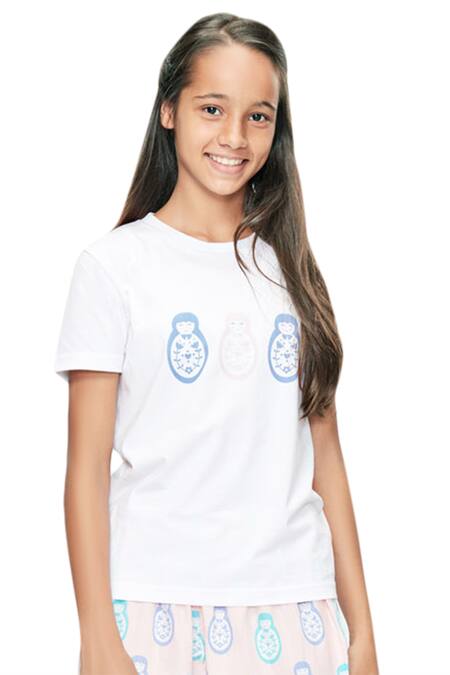 Nigh Nigh_White Cotton Printed Night Suit Set _Online_at_Aza_Fashions