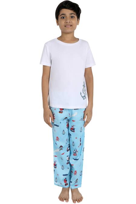 Nigh Nigh Blue Cotton Printed Night Suit Set 