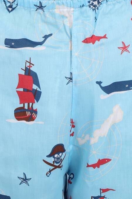 Nigh Nigh_Blue Cotton Printed Night Suit Set _Online_at_Aza_Fashions