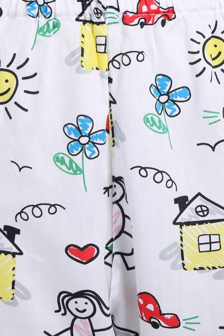 Nigh Nigh_White Cotton Printed Night Suit Set _Online_at_Aza_Fashions