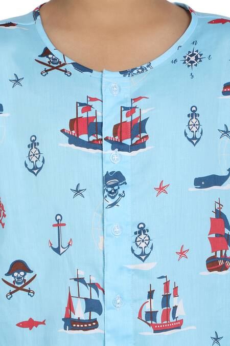 Nigh Nigh_Blue Cotton Printed Pyjama Set _Online_at_Aza_Fashions