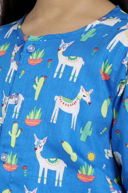 Nigh Nigh_Blue Cotton Printed Pyjama Set _Online_at_Aza_Fashions