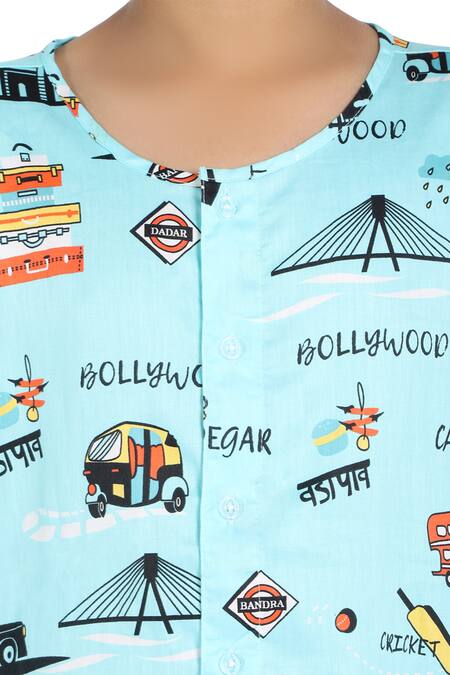 Nigh Nigh_Blue Cotton Printed Pyjama Set _Online_at_Aza_Fashions