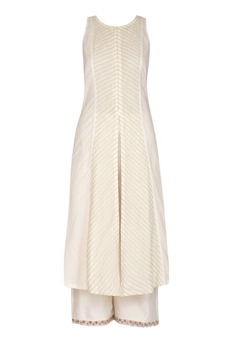 Buy_Priyanka Jain_White Chanderi Jacket Kurta Set_Online_at_Aza_Fashions