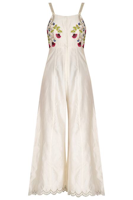 Priyanka Jain_White Chanderi Jumpsuit_Online_at_Aza_Fashions