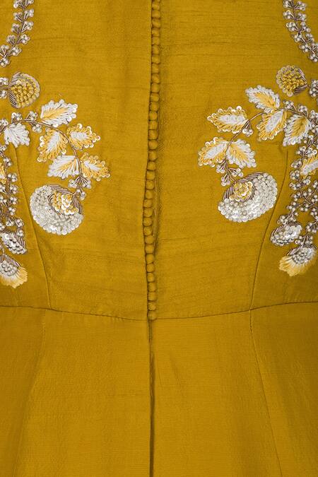 Buy_Priyanka Jain_Yellow Chanderi Embroidered Jumpsuit_Online_at_Aza_Fashions