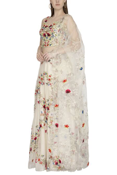 Priyanka Jain_White Chanderi Lehenga Set_Online_at_Aza_Fashions