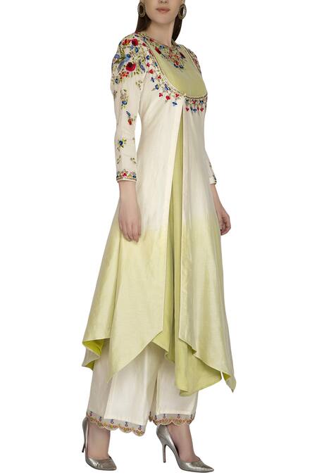 Priyanka Jain_White Chanderi Silk Layered Kurta Set _Online_at_Aza_Fashions