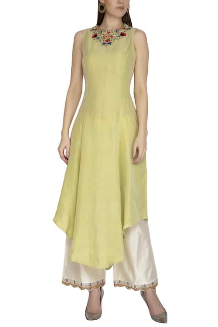 Buy_Priyanka Jain_White Chanderi Silk Layered Kurta Set _Online_at_Aza_Fashions