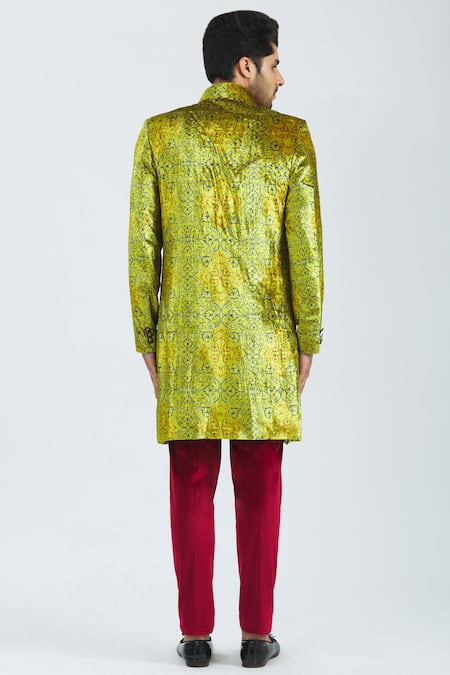 Shop Nautanky Green Velvet Printed Sherwani Set at Aza Fashions Shop_Nautanky_Green Velvet Printed Sherwani Set _at_Aza_Fashions