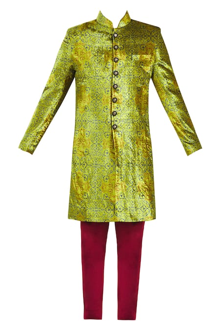Buy Nautanky Green Velvet Printed Sherwani Set Online at Aza Fashions Buy_Nautanky_Green Velvet Printed Sherwani Set _Online_at_Aza_Fashions