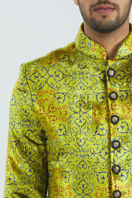 Nautanky Green Velvet Printed Sherwani Set at Aza Fashions Nautanky_Green Velvet Printed Sherwani Set _at_Aza_Fashions