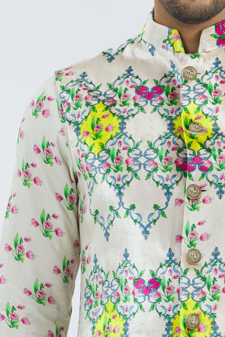 Nautanky Beige Printed Bundi Kurta Set at Aza Fashions Nautanky_Beige Printed Bundi Kurta Set _at_Aza_Fashions