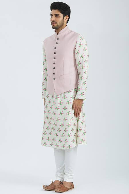 Nautanky Pink Cotton Button Front Bundi Online at Aza Fashions Nautanky_Pink Cotton Button Front Bundi _Online_at_Aza_Fashions