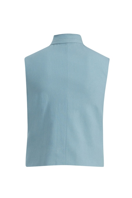 Nautanky_Blue Cotton Button Front Bundi _at_Aza_Fashions