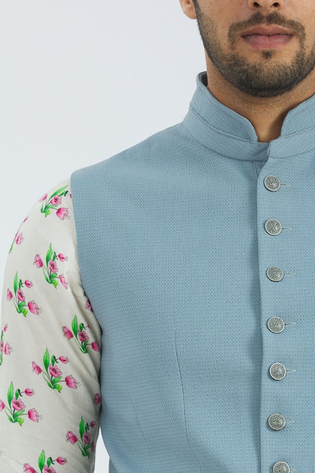 Buy_Nautanky_Blue Cotton Button Front Bundi 