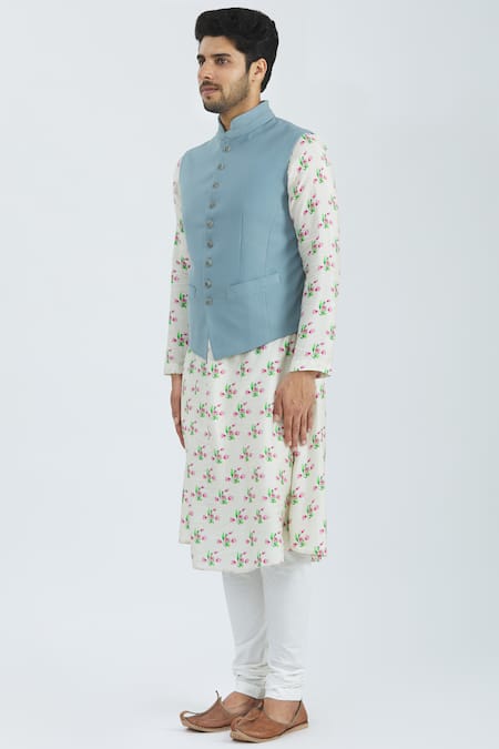 Buy_Nautanky_Blue Cotton Button Front Bundi _Online_at_Aza_Fashions