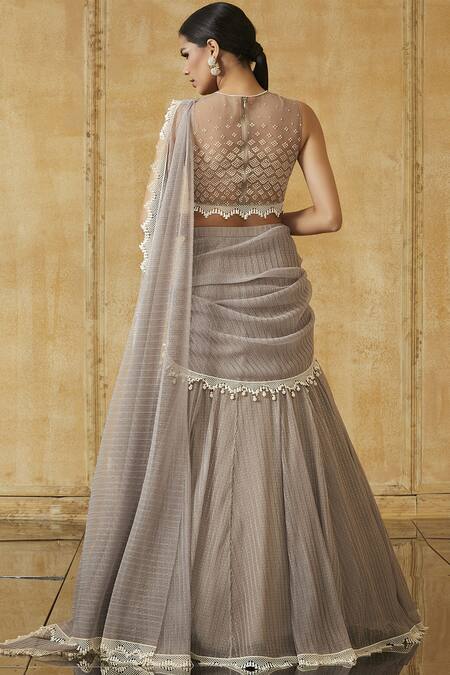 Shop Tarun Tahiliani Pink Net Round Embroidered Lehenga Saree Set at Aza Fashions Shop_Tarun Tahiliani_Pink Net Round Embroidered Lehenga Saree Set _at_Aza_Fashions