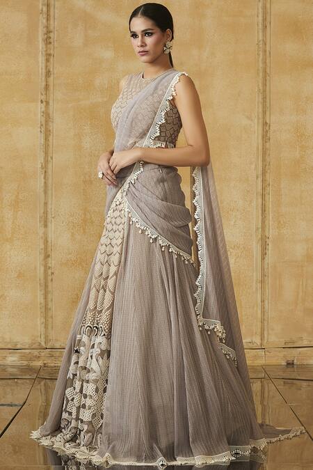 Tarun Tahiliani Pink Net Round Embroidered Lehenga Saree Set Online at Aza Fashions Tarun Tahiliani_Pink Net Round Embroidered Lehenga Saree Set _Online_at_Aza_Fashions