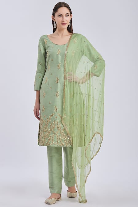 Roora By Ritam_Green Silk Kurta Set_Online_at_Aza_Fashions