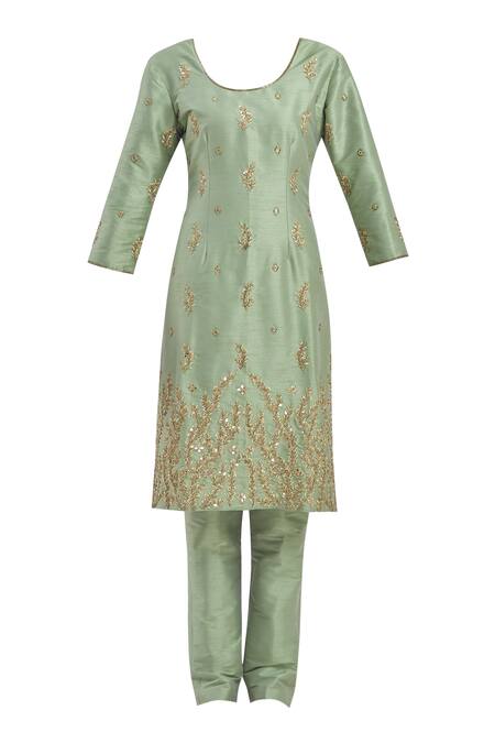 Buy_Roora By Ritam_Green Silk Kurta Set_Online_at_Aza_Fashions