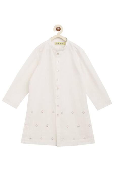 Tiber Taber White Cotton Satin Bundi Kurta Set Online at Aza Fashions Tiber Taber_White Cotton Satin Bundi Kurta Set _Online_at_Aza_Fashions