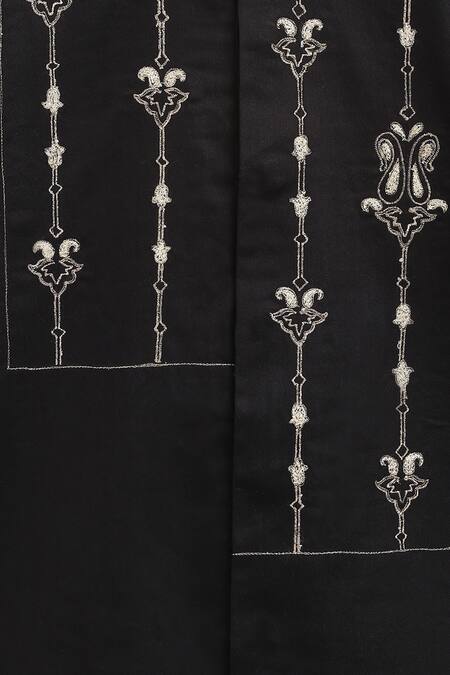 Tiber Taber_Black Satin, Embroidery Kurta Set_at_Aza_Fashions