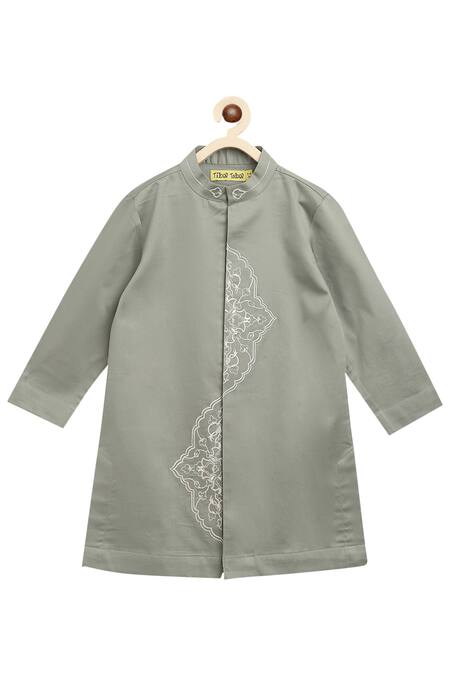 Tiber Taber Green 100% Cotton Satin Kurta Set Online at Aza Fashions Tiber Taber_Green 100% Cotton Satin Kurta Set _Online_at_Aza_Fashions