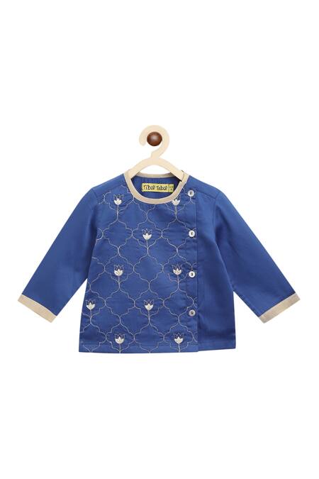 Buy_Tiber Taber_Blue Satin, Embroidery Kurta Dhoti Set_Online_at_Aza_Fashions