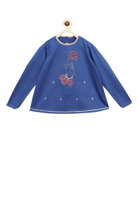 Tiber Taber_Blue Cotton Satin Kurta Dhoti Set _Online_at_Aza_Fashions