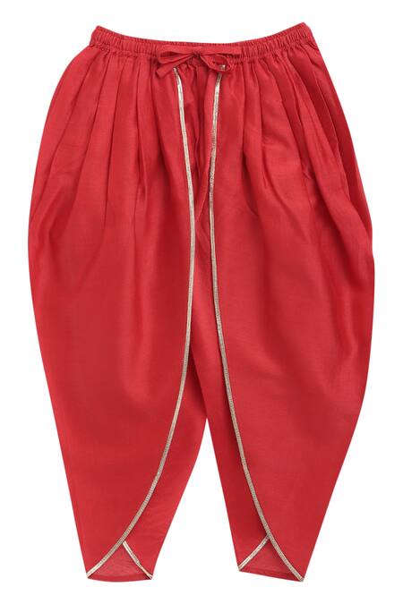 Shop_Tiber Taber_Red Cotton Satin Kurta Dhoti Set _Online_at_Aza_Fashions