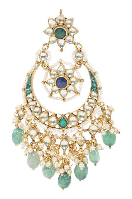 Auraa Trends_Gold Plated Beads, Stones Kundan Chandbalis _Online_at_Aza_Fashions