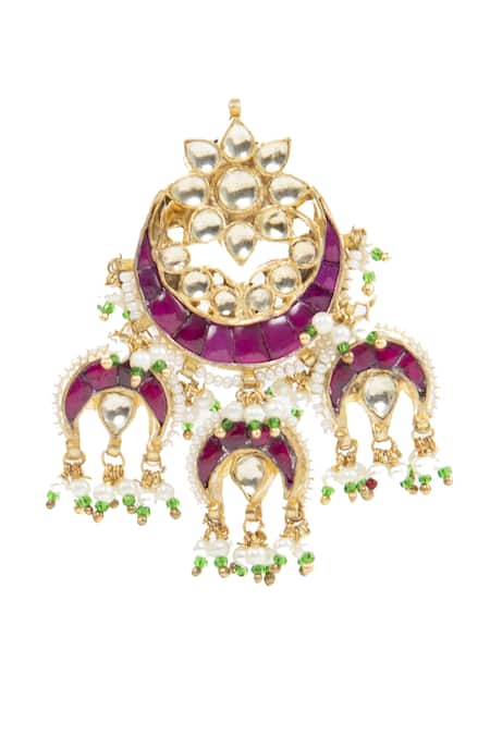 Auraa Trends_Gold Plated Beads, Stones Kundan Chandbalis _Online_at_Aza_Fashions
