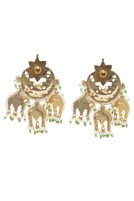 Buy_Auraa Trends_Gold Plated Beads, Stones Kundan Chandbalis _Online_at_Aza_Fashions