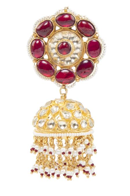 Auraa Trends_Gold Plated Kundan, Beads, Stones Jhumkas_Online_at_Aza_Fashions