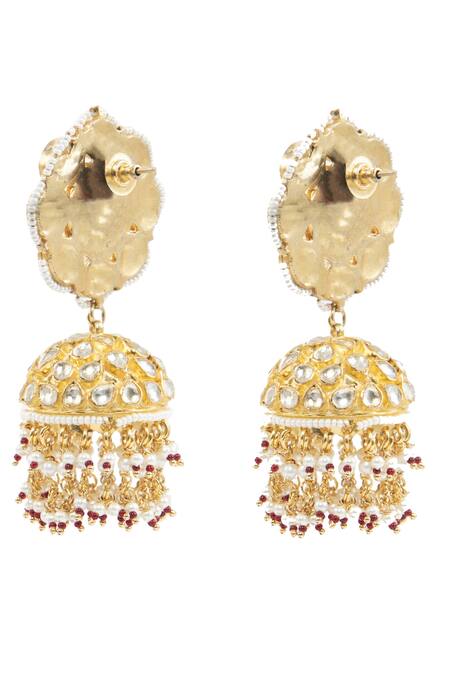 Buy_Auraa Trends_Gold Plated Kundan, Beads, Stones Jhumkas_Online_at_Aza_Fashions