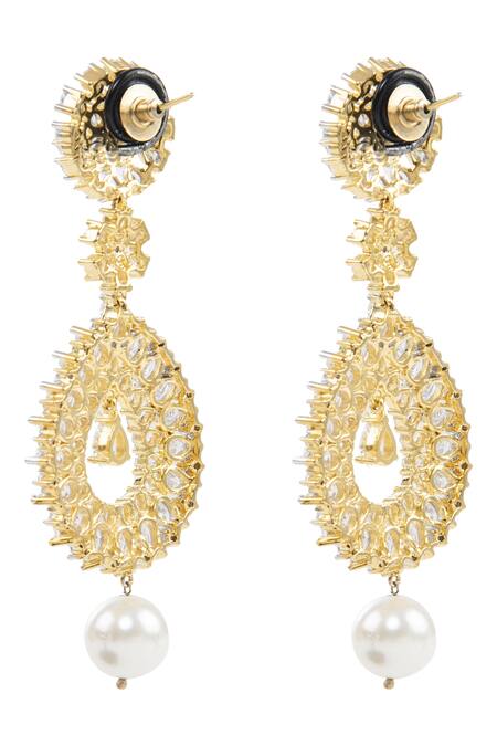 Buy_Auraa Trends_Gold Plated Pearl, Crystals Danglers_Online_at_Aza_Fashions