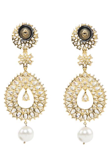 Shop_Auraa Trends_Gold Plated Pearl, Crystals Danglers_Online_at_Aza_Fashions