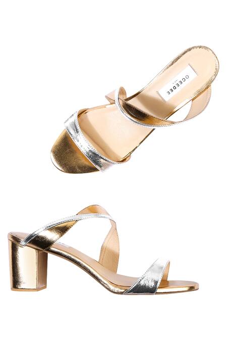 Shop Oceedee Gold Slip On Heel Sandals at Aza Fashions Shop_Oceedee_Gold Slip On Heel Sandals_at_Aza_Fashions