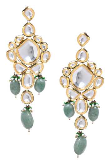 Minaki_Gold Plated Beads, Diamonds Kundan Choker Set _Online_at_Aza_Fashions
