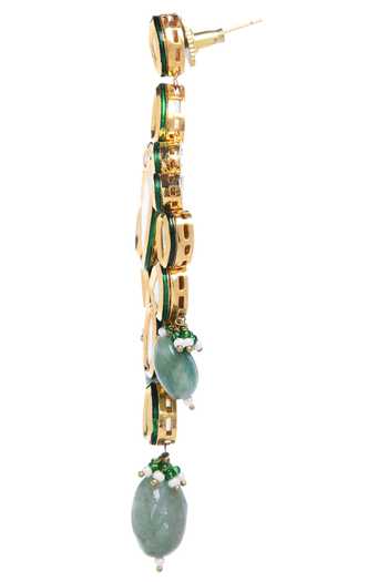 Shop_Minaki_Gold Plated Beads, Diamonds Kundan Choker Set _Online_at_Aza_Fashions