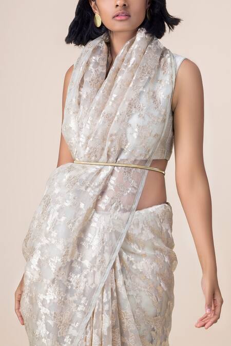 Ekaya Banaras_White Banarasi Silk Saree_Online_at_Aza_Fashions
