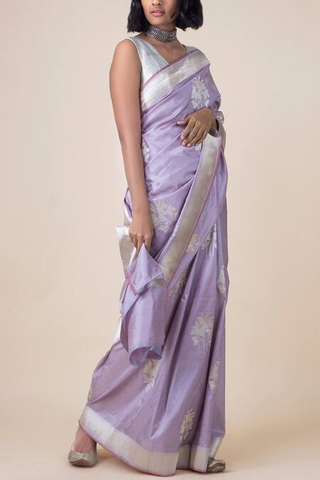 Shop Ekaya Banaras Purple Banarasi Silk Saree With Running Blouse Fabric at Aza Fashions Shop_Ekaya Banaras_Purple Banarasi Silk Saree With Running Blouse Fabric_at_Aza_Fashions