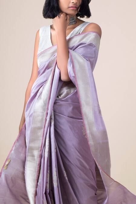Buy Ekaya Banaras Purple Banarasi Silk Saree With Running Blouse Fabric Online at Aza Fashions Buy_Ekaya Banaras_Purple Banarasi Silk Saree With Running Blouse Fabric_Online_at_Aza_Fashions