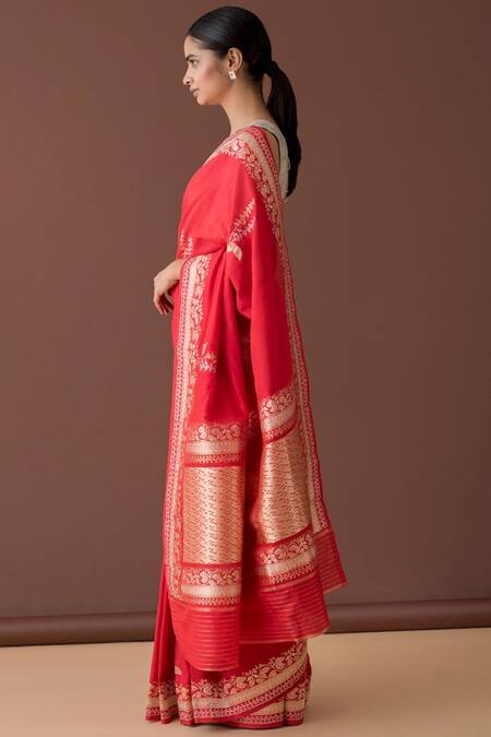 Ekaya Banaras Red Banarasi Silk Saree Online at Aza Fashions Ekaya Banaras_Red Banarasi Silk Saree_Online_at_Aza_Fashions