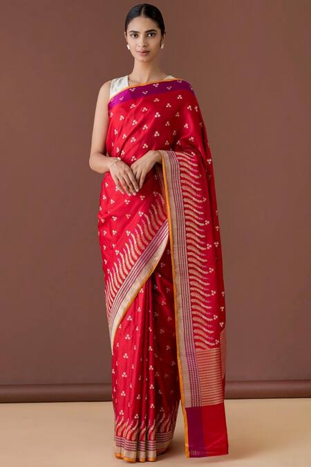 Buy_Ekaya Banaras_Red Banarasi Silk Saree With Running Blouse Fabric_Online_at_Aza_Fashions