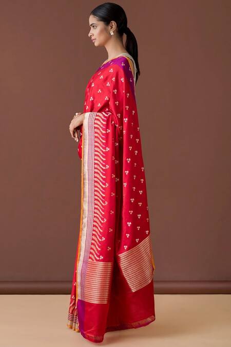 Shop_Ekaya Banaras_Red Banarasi Silk Saree With Running Blouse Fabric_at_Aza_Fashions